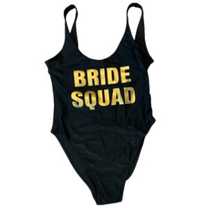 Dixperfect Bride Squad Black and Gold Swimsuit Size XL NWOT